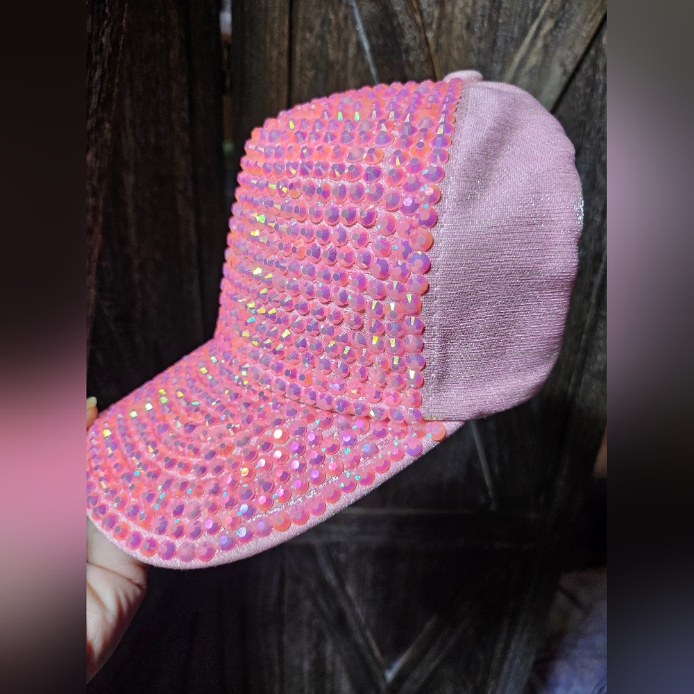 NWT Pink Rhinestone Trucker Baseball Cap - Picture 3 of 4